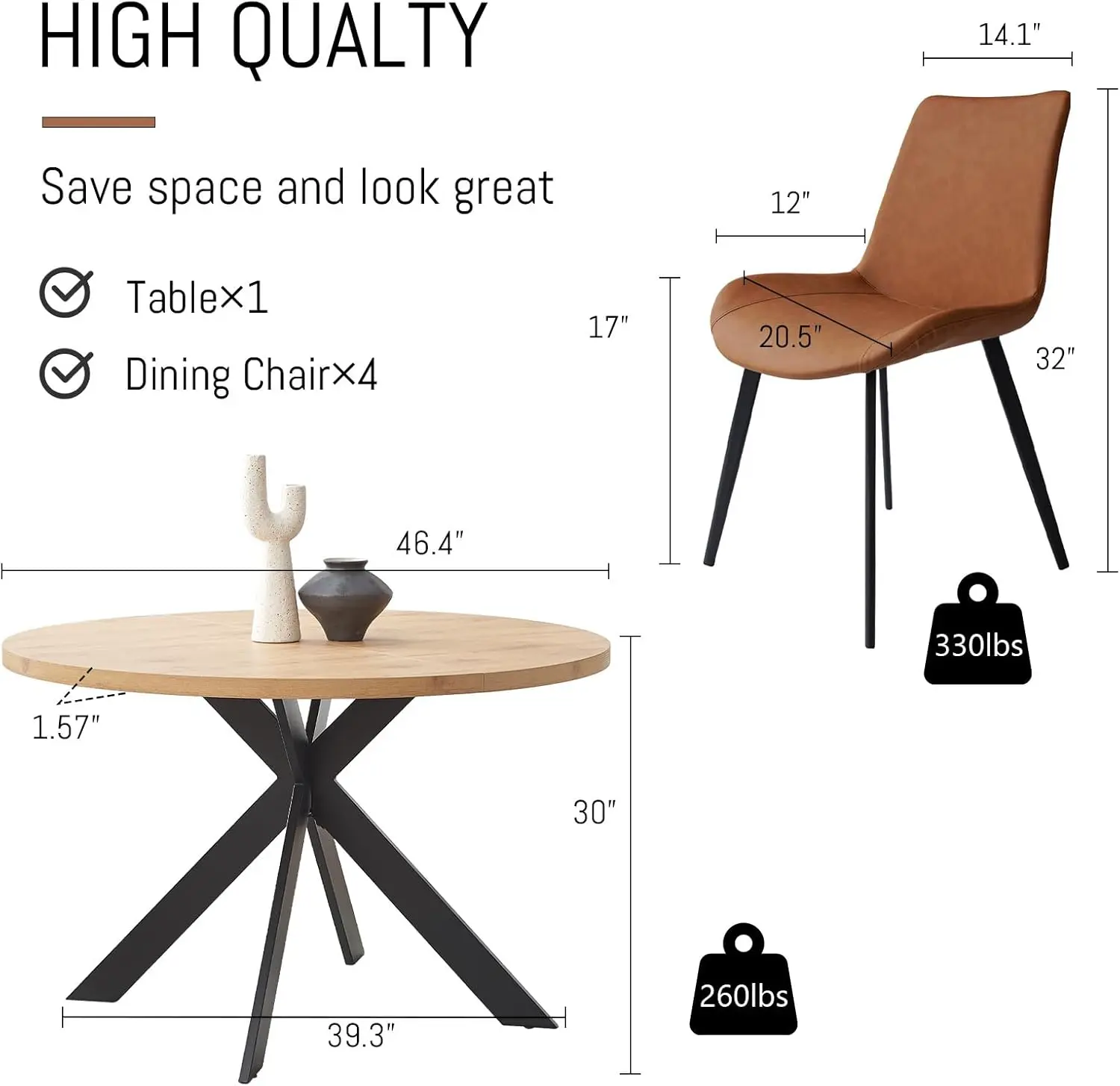 Set masă rotundă modernă cu 4 scaune, picioare din oțel — imagine 5
